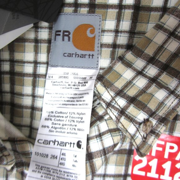 Carhartt FRC Shirt Mens 4XLT Brown Plaid Flame Resistant NFPA 2112 70E HRC2 - Picture 10 of 10